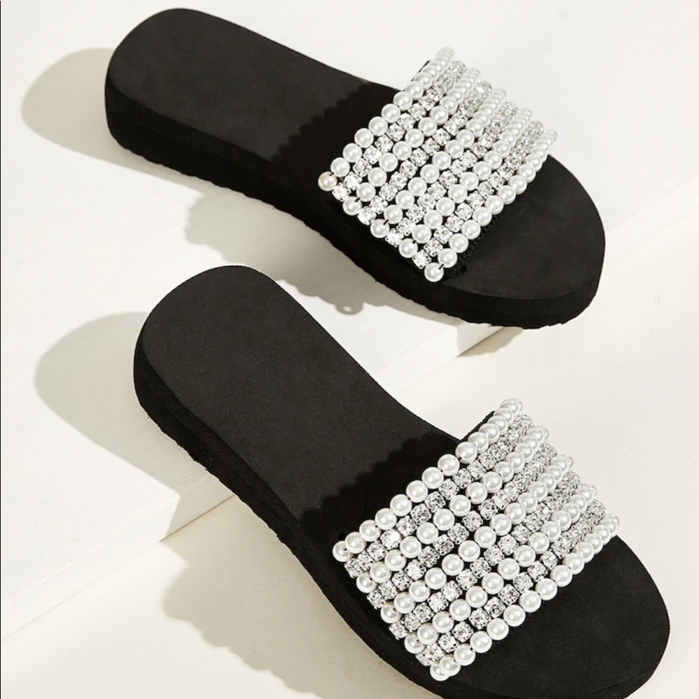 Black blingy slides